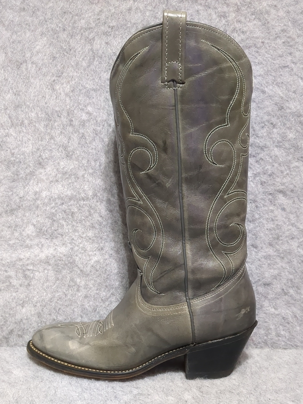 Vintage Acme Womens Western Boots 7.5 Cowgirl Gray Cowboy Embroidered USA